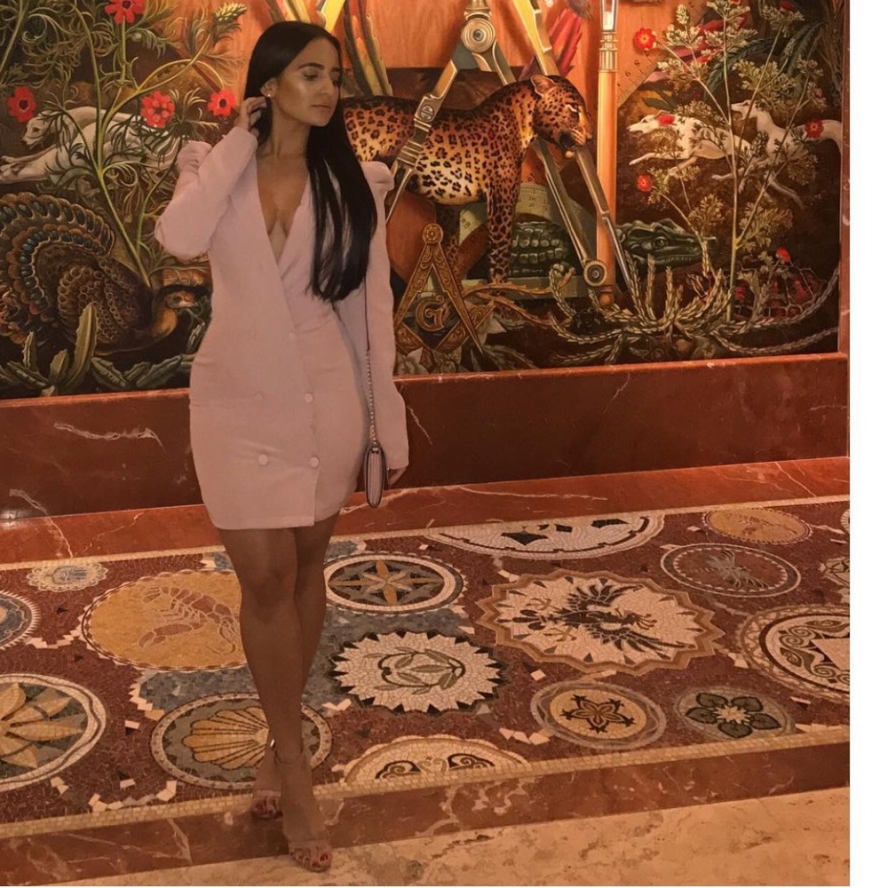 Super elegant blush blazer dress with plunge detail. Size 4